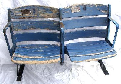 New York Yankees dual curved back unrestored stadium seats - circa 1950's and has certificate of authenticity plaque attached to the seats