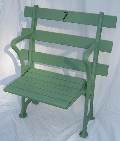 New York Yankees single straight back restored stadium seat in sea foam green color - circa 1960's and comes with certificate of authenticity plaque - Price $1,499